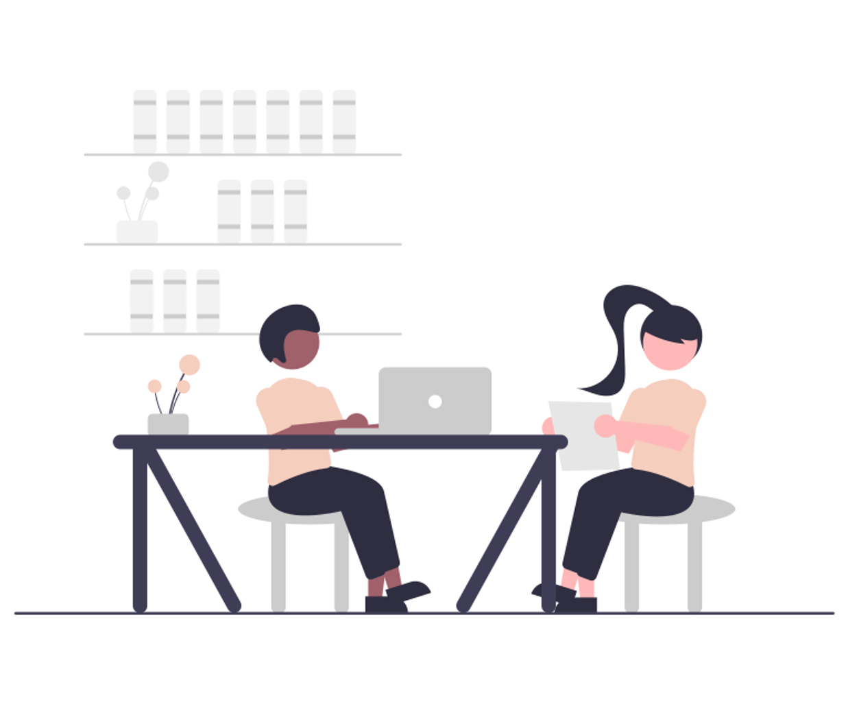 Illustration of 2 women working at a desk