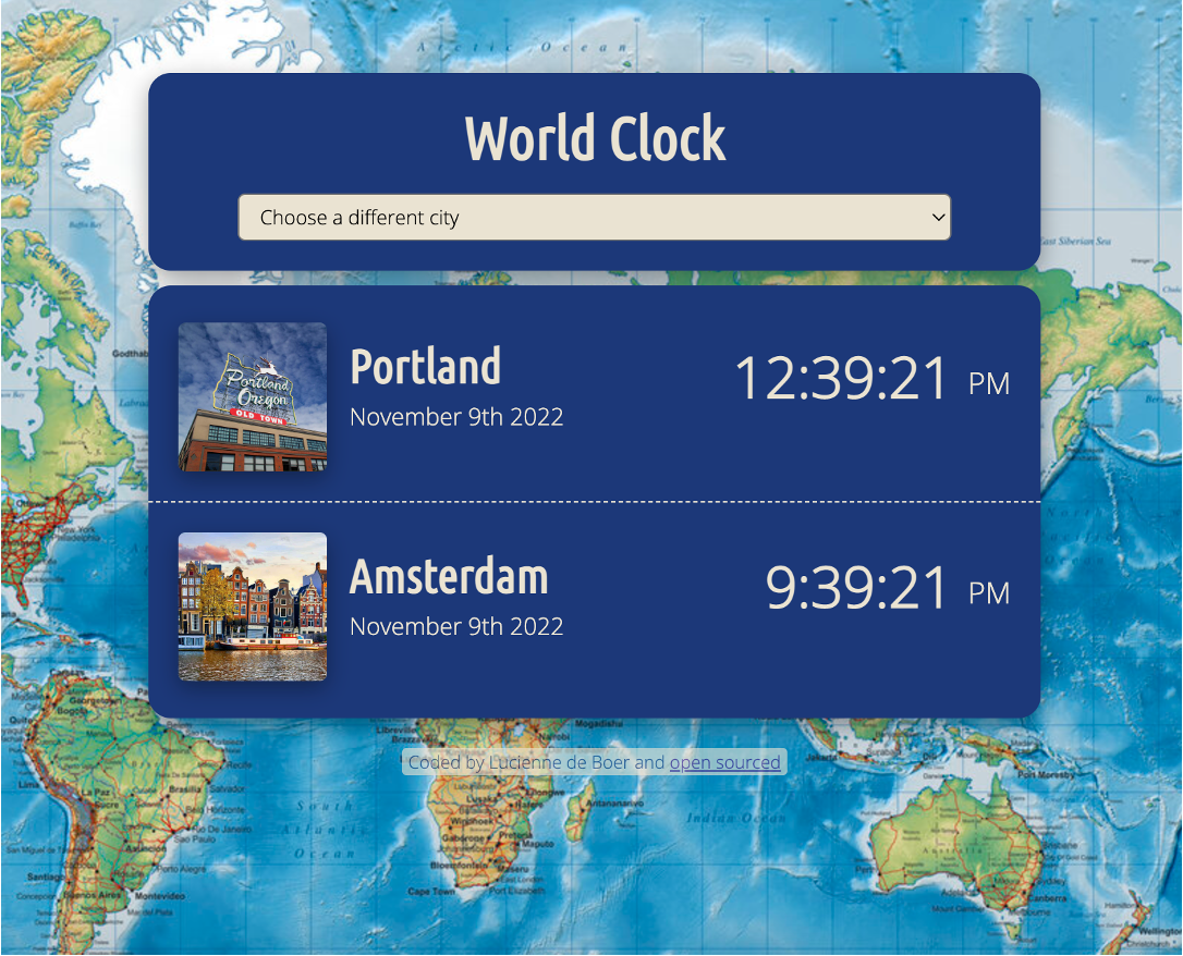 Preview of Lucienne's World Clock app